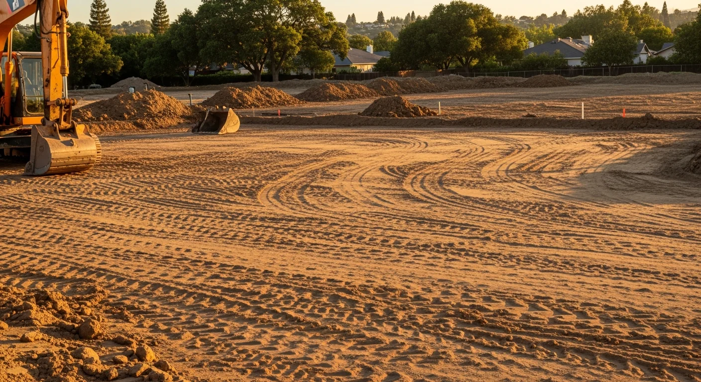 Excavation equipment preparing a construction site